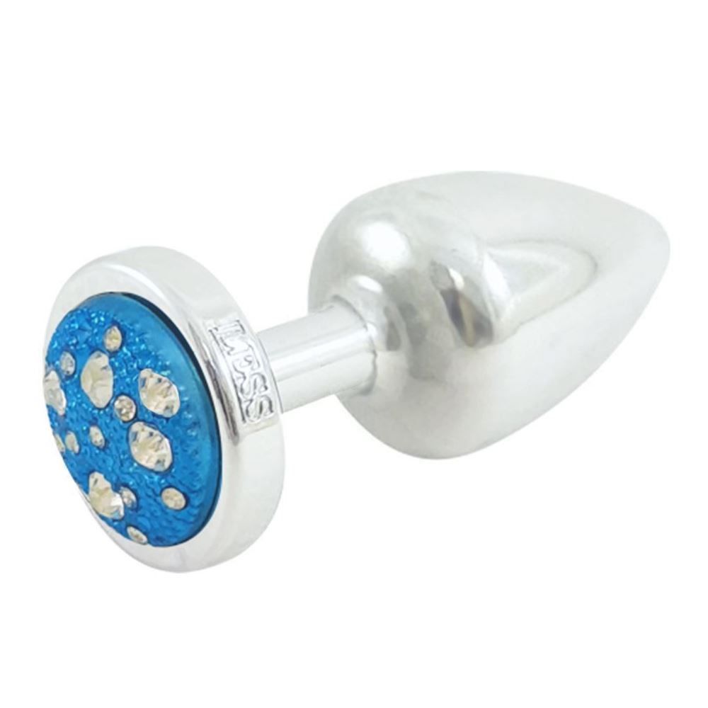 Plug Anal Less Cromado Médio Cravejado Hard Azul