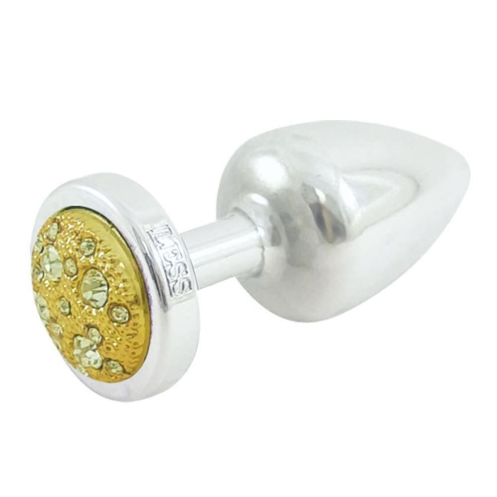 Plug Anal Less Cromado Médio Cravejado Hard Dourado