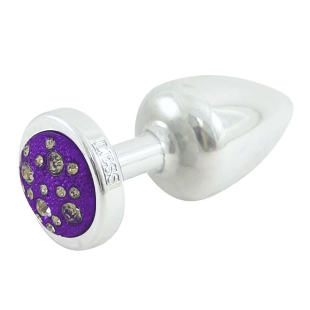 Plug Anal Less Cromado Médio Cravejado Hard Roxo