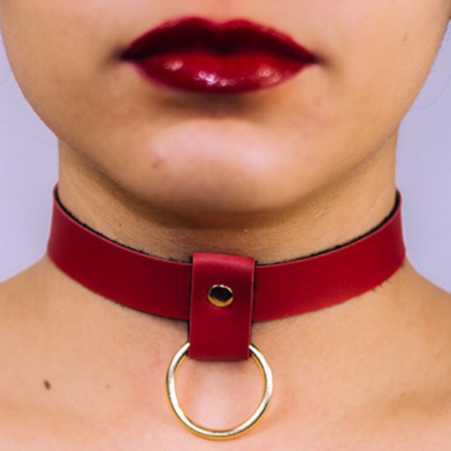 Coleira Com Argola Vermelha Veludo
