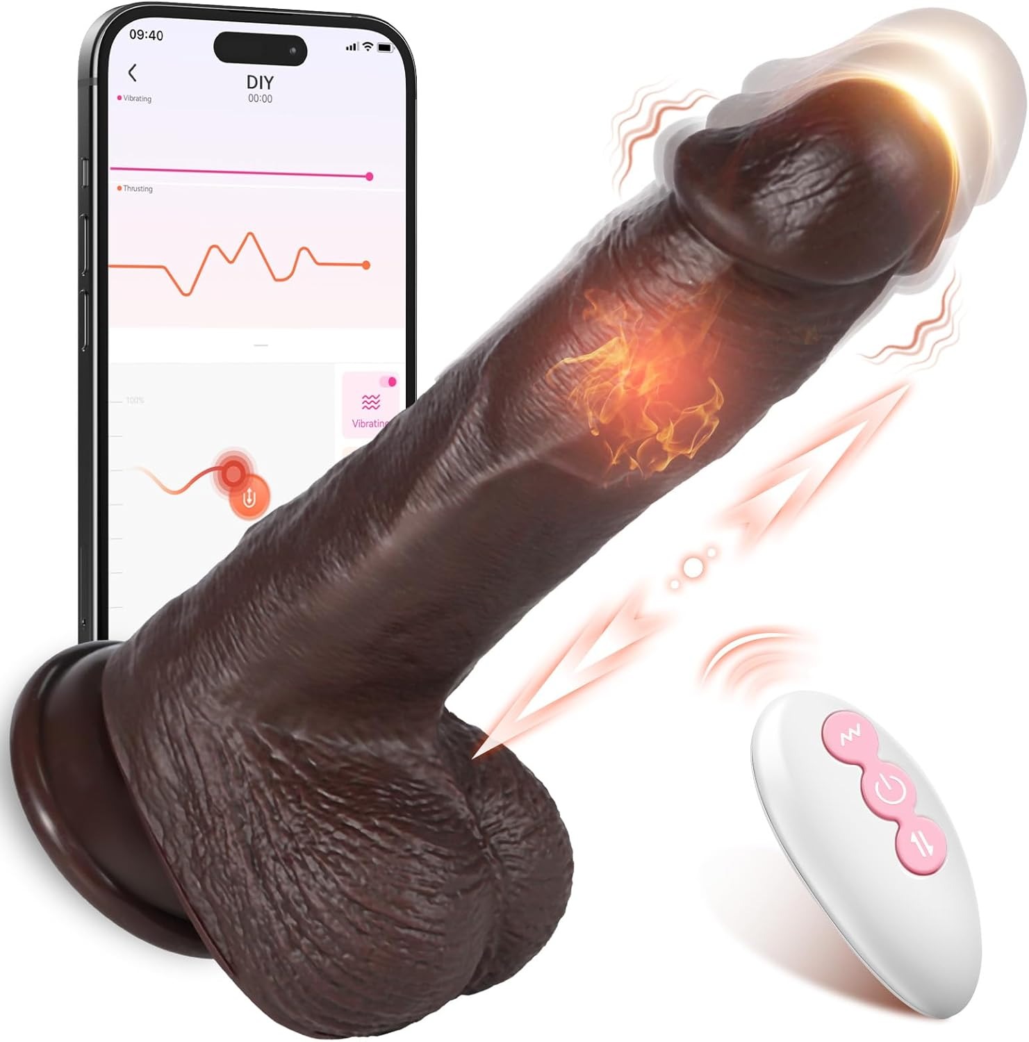 Dildo Penis Rotativo com Vibro e Aquecedor MARROM (1)
