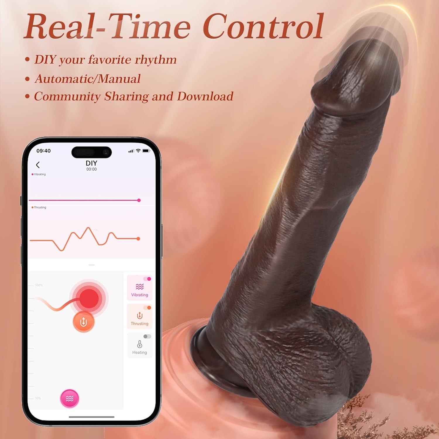 Dildo Penis Rotativo com Vibro e Aquecedor MARROM (5)