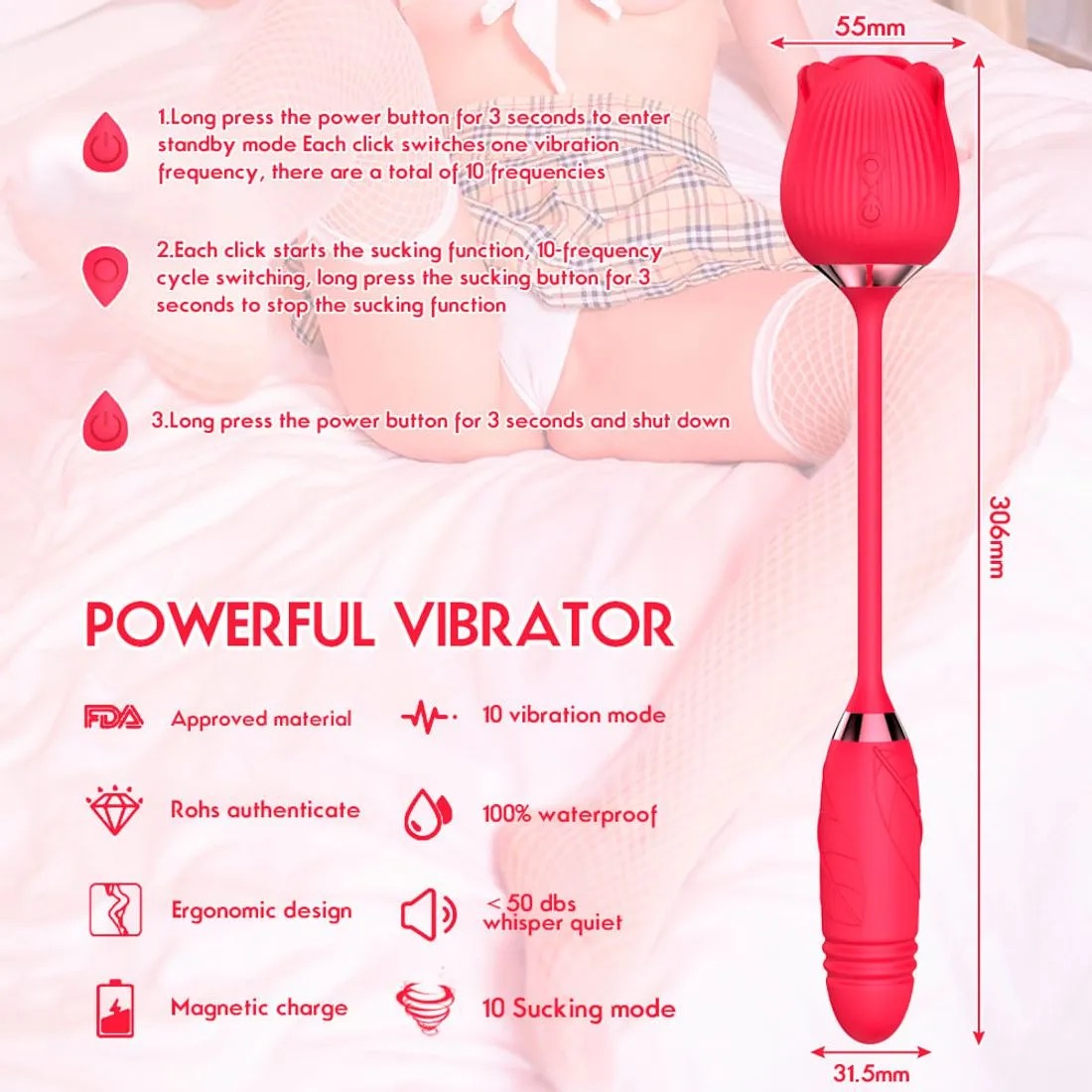 Vibrador Duplo com 10 Modos de Vibração, Pulsação e Vai e Vem Vip Mix (13)