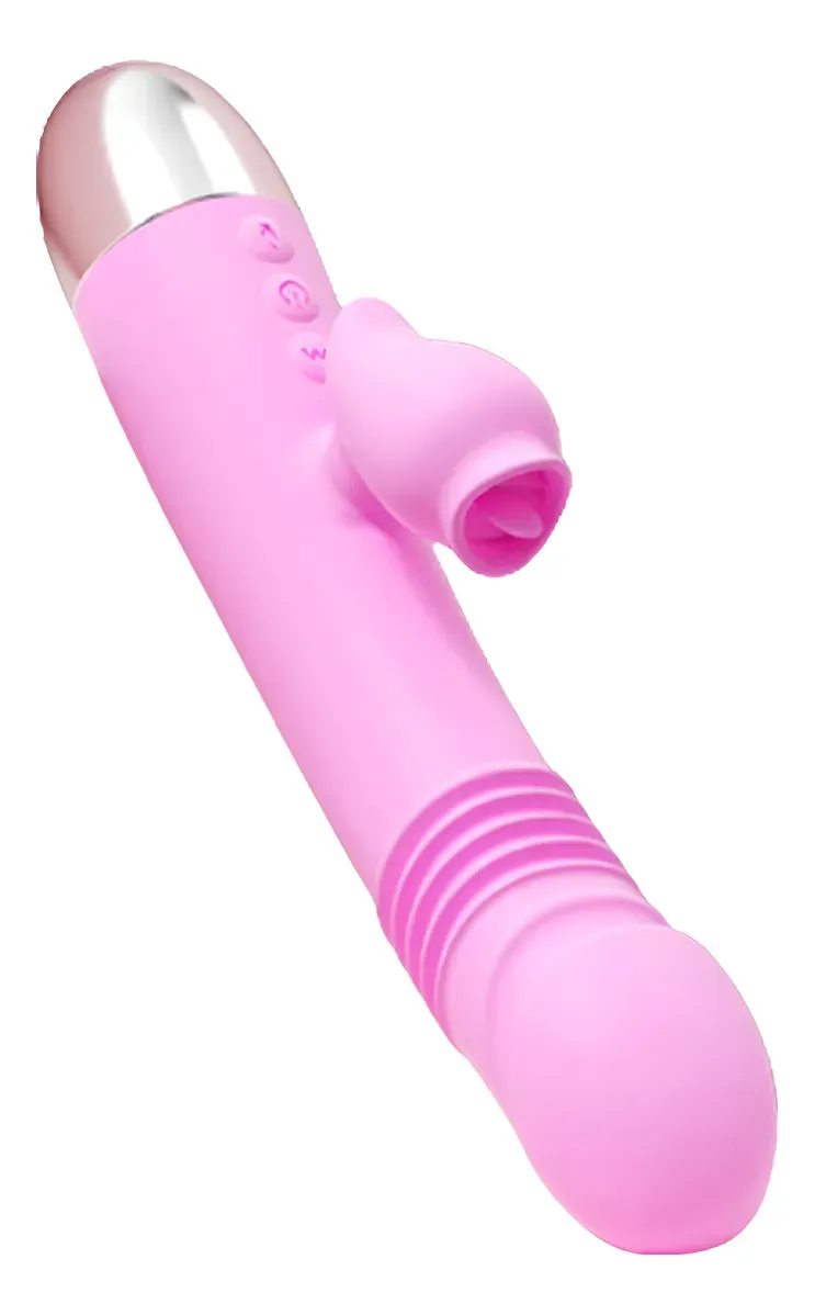 Vibrador Vai E Vem Com Massageador De Clitoris Lingua e Aquecedor (1)