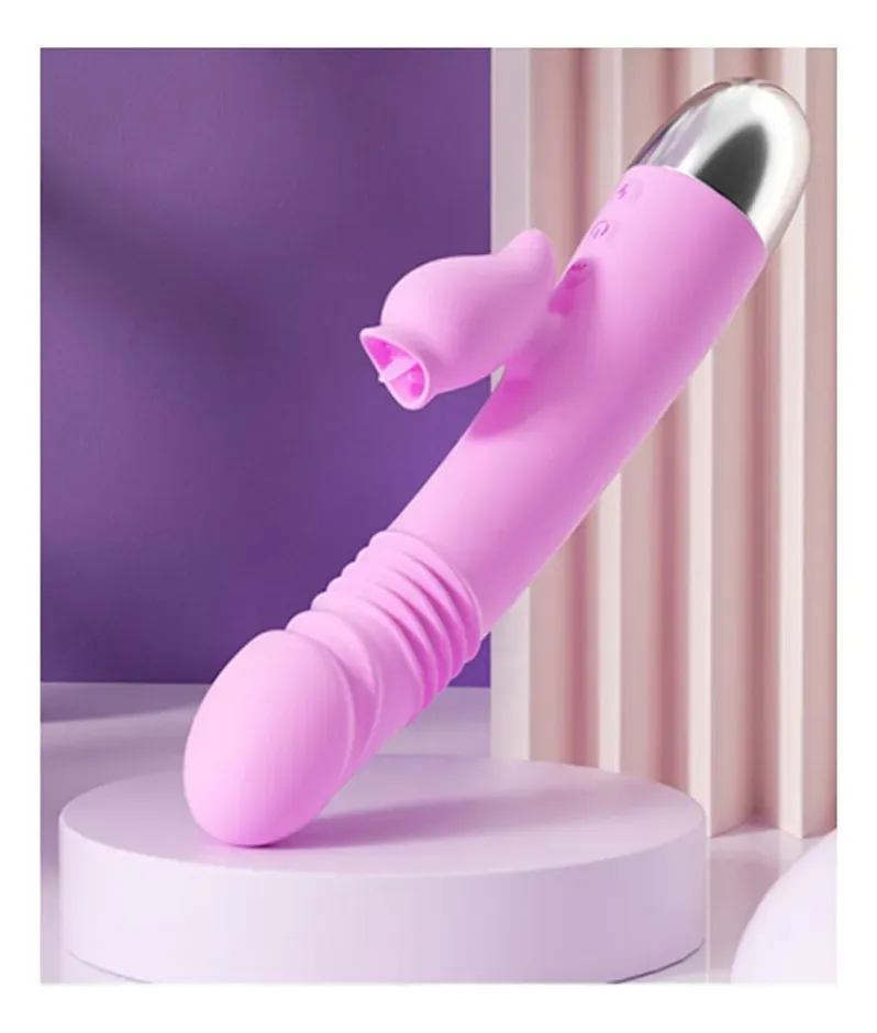 Vibrador Vai E Vem Com Massageador De Clitoris Lingua e Aquecedor (2)