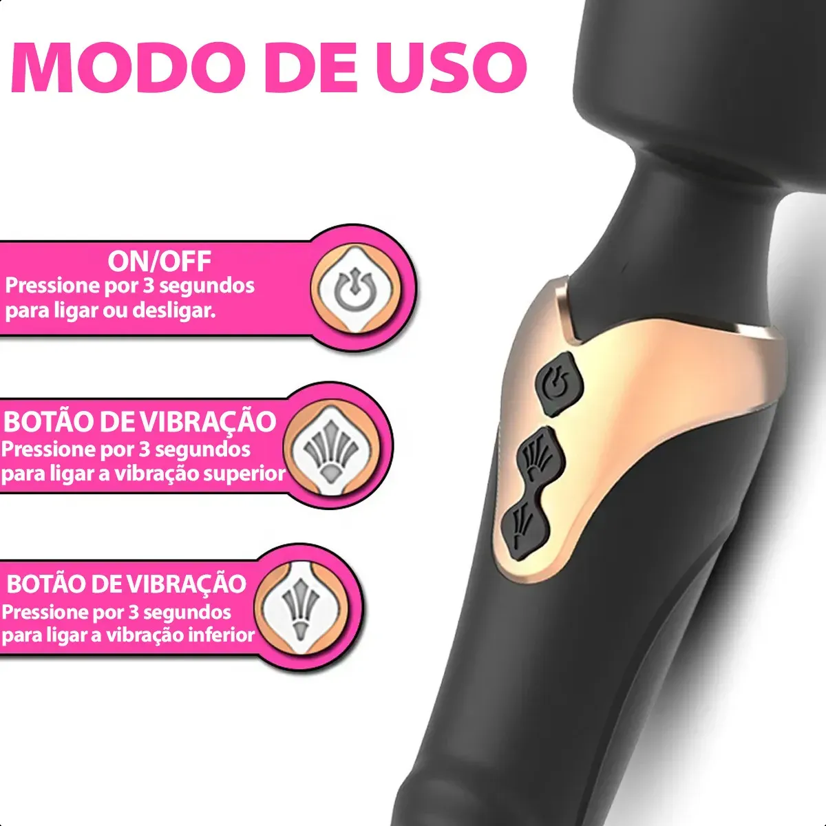 Vibrador Varinha Mágica Recarregável Ponta Dupla 10 Niveis (1)