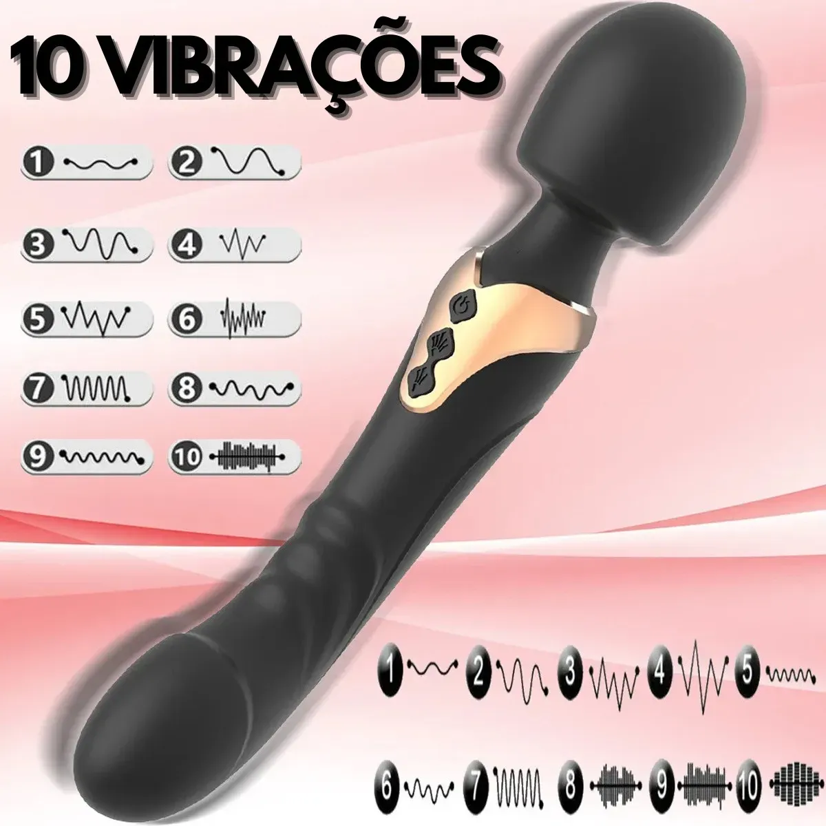 Vibrador Varinha Mágica Recarregável Ponta Dupla 10 Niveis (2)